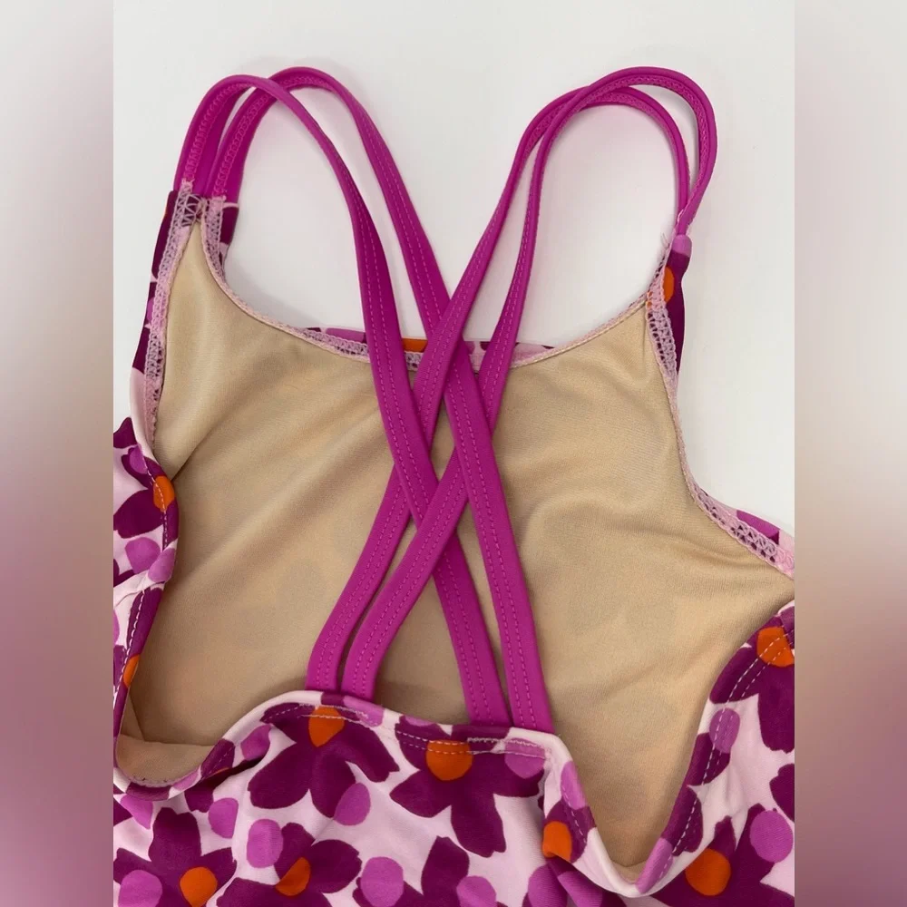 TEA COLLECTION: Swimsuit. Bright Pink Floral.One-Piece, Size 6 or Size 7